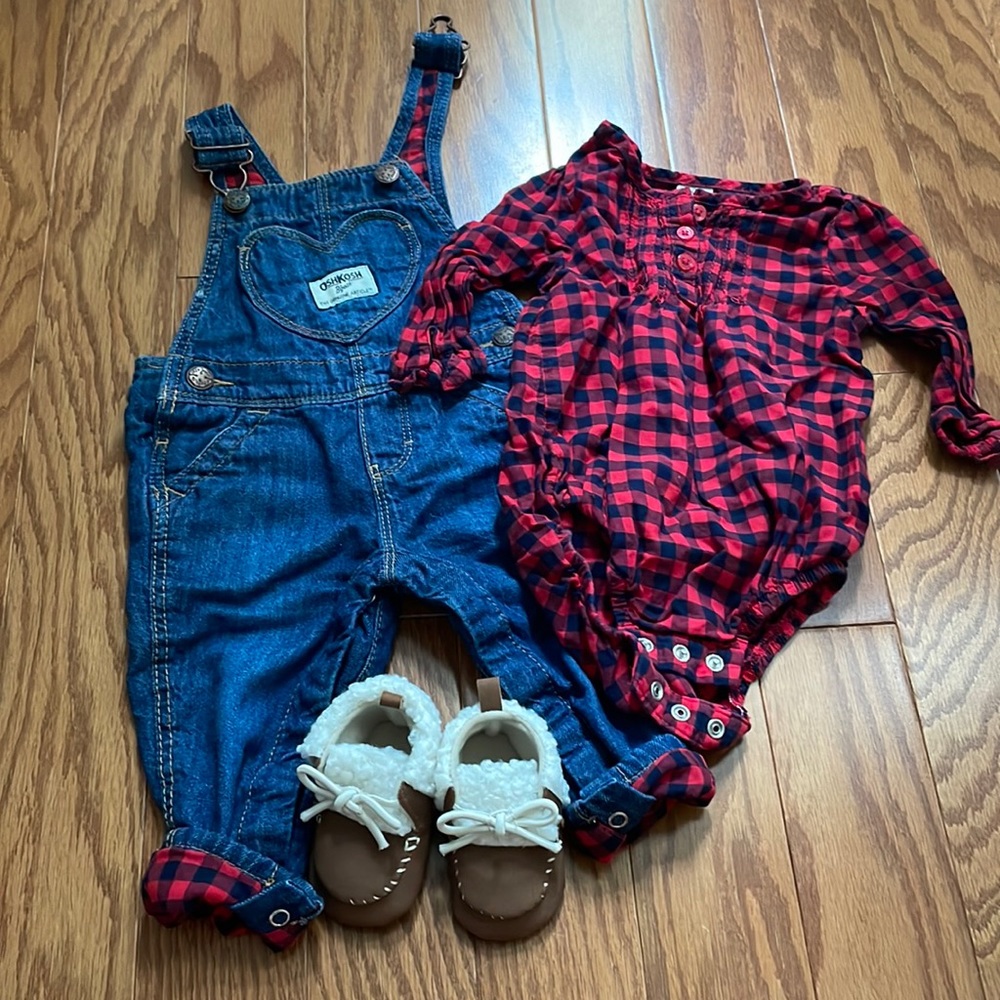 Osh Kosh lined overalls with matching shirt and shoes!